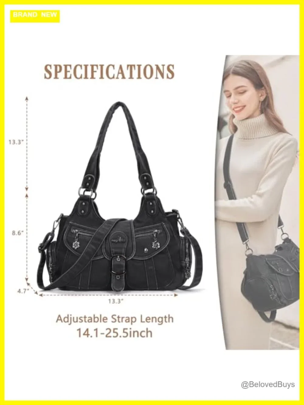 Vegan Leather Hobo Bag Women Roomy Tote with Crossbody Strap